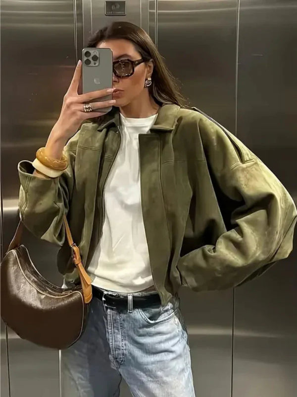 GIACCA BOMBER IN PELLE SCAMOSCIATA