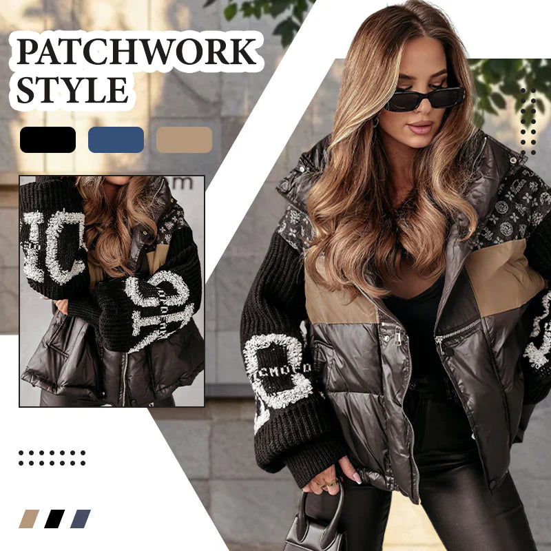 GIACCA IMBOTTITA CON CAPPUCCIO E MANICHE IN PATCHWORK